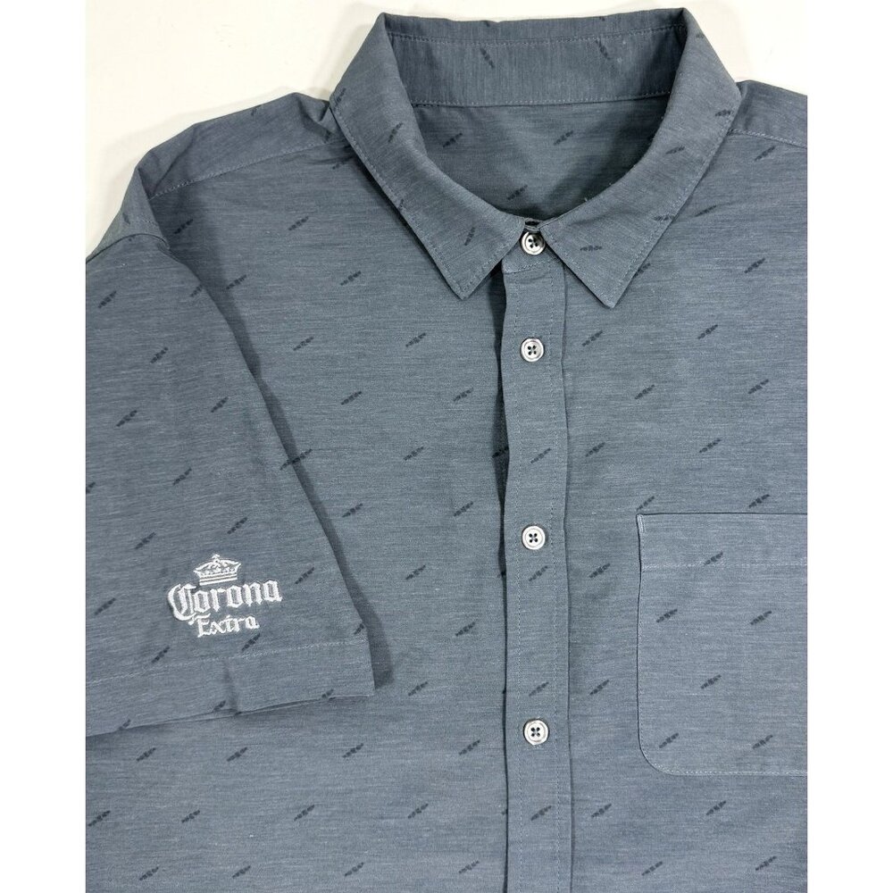 Vuori Mens Shirt Bridge Button Down Short Sleeve Size Large Corona Logo Blue